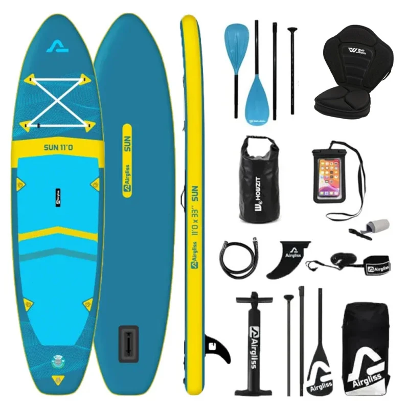 PACK COMPLET PADDLE KAYAK GONFLABLE AIRGLISS SUN 11.0 JUSQU'A 2 PERSONNES (max. 170kg) 1 PACK COMPLET PADDLE KAYAK GONFLABLE AIRGLISS SUN 11.0 JUSQU'A 2 PERSONNES (max. 170kg)